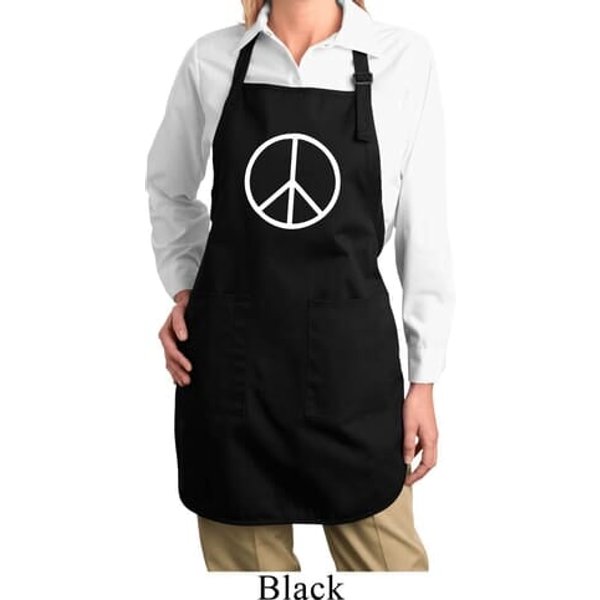 Ladies Apron Basic Peace White Full Length Apron with Pockets