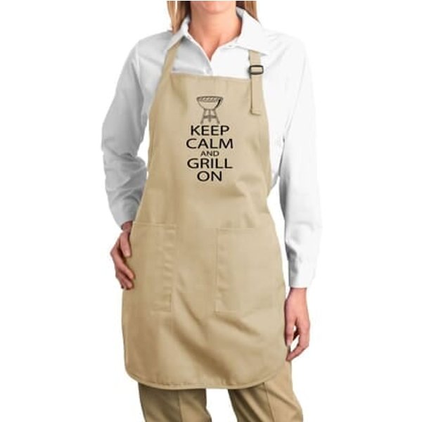 Ladies Apron Black Keep Calm Grill On Full Length Apron with Pockets