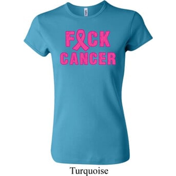Ladies Breast Cancer Awareness Shirt F*CK Cancer Crewneck Tee T-Shirt
