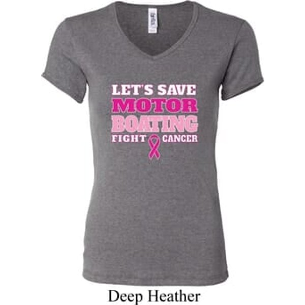 Ladies Breast Cancer Awareness Shirt Motor Boating V-neck Tee T-Shirt