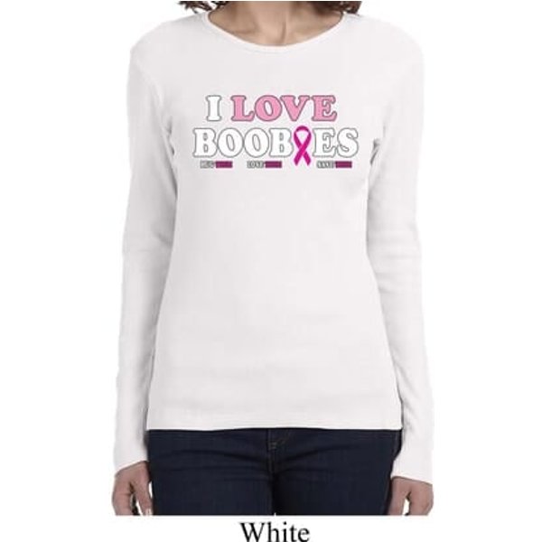 Ladies Breast Cancer Shirt I Love Boobies Long Sleeve Tee T-Shirt