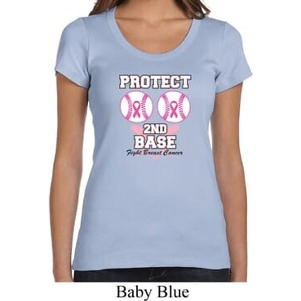 Ladies Breast Cancer Shirt Protect 2nd Base Scoop Neck Tee T-Shirt