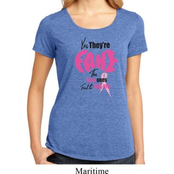 Ladies Breast Cancer Shirt Yes, They're Fake Lace Back Tee T-Shirt