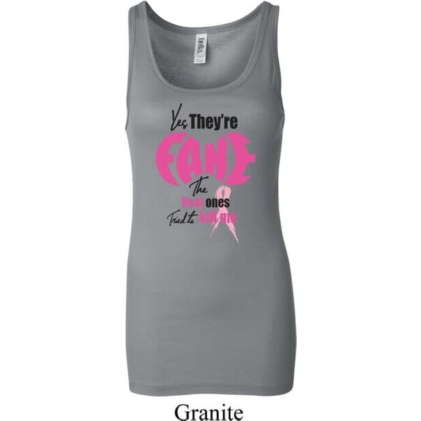 Ladies Breast Cancer Tanktop Yes, They're Fake Longer Length Tank Top