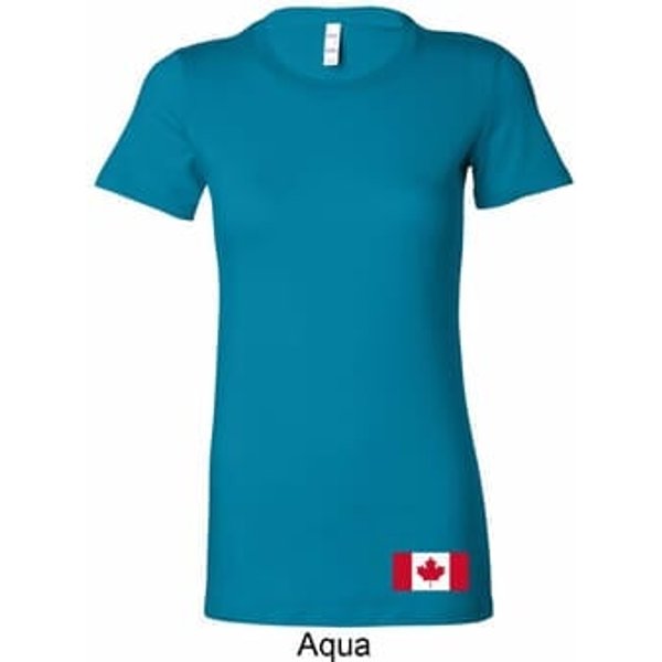 Ladies Canada Tee Canadian Flag Bottom Print Longer Length Shirt
