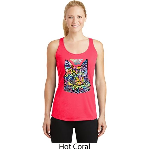 Ladies Cat Tank Top Love Cat Dry Wicking Racerback