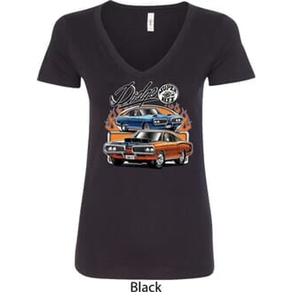 Ladies Dodge Blue and Orange Super Bee V-Neck