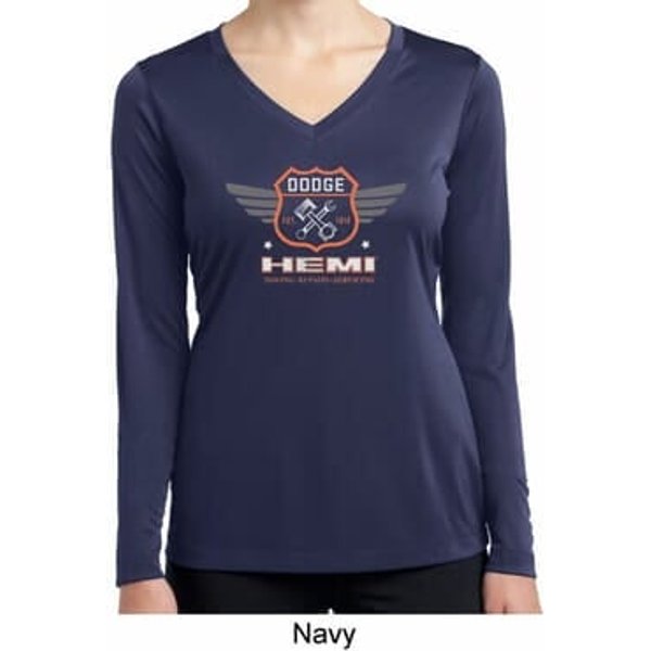 Ladies Dodge Garage Hemi Moisture Wicking Long Sleeve Shirt