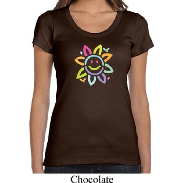 Ladies Flower Shirt Sunflower Scoop Neck Tee T-Shirt