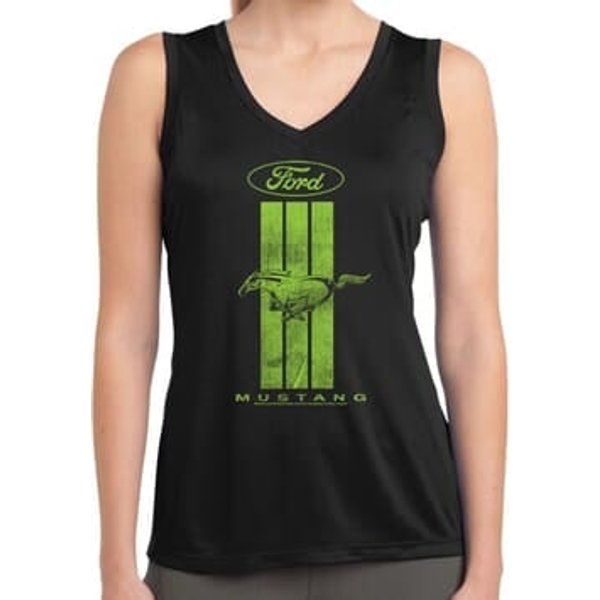 Ladies Ford Green Mustang Stripe Dry Wicking Sleeveless Shirt