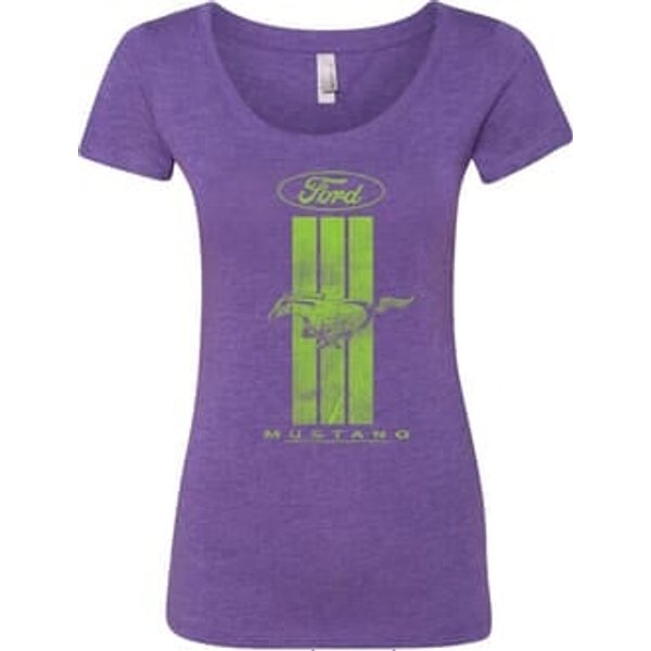 Ladies Ford Tee Green Mustang Stripe Scoop Neck