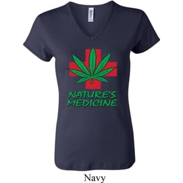 Ladies Funny Shirt Natures Medicine V-neck Tee T-Shirt