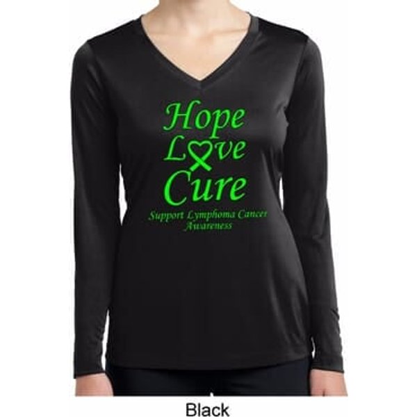 Ladies Lymphoma Cancer Hope Love Cure Dry Wicking Long Sleeve