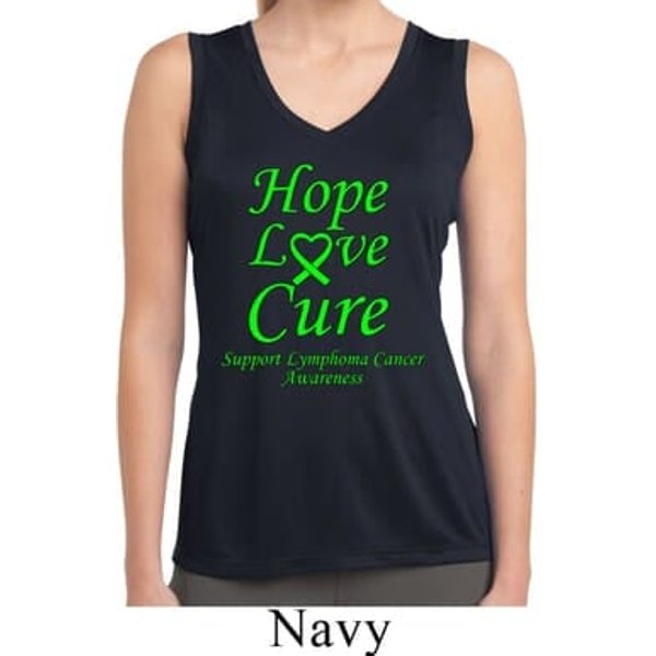 Ladies Lymphoma Cancer Hope Love Cure Dry Wicking Sleeveless Shirt