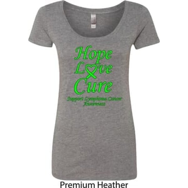 Ladies Lymphoma Cancer Hope Love Cure Scoop Neck