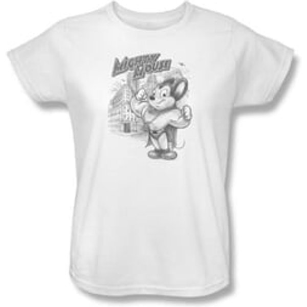 Ladies Mighty Mouse T-shirt - TV Series Protect And Serve White Tee
