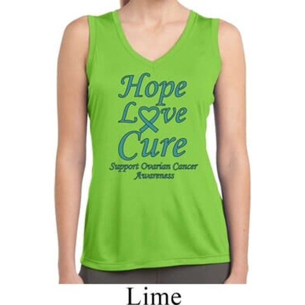 Ladies Ovarian Cancer Hope Love Cure Dry Wicking Sleeveless Shirt