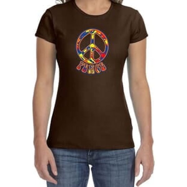 Ladies Peace Shirt Funky Peace Crewneck Tee T-Shirt
