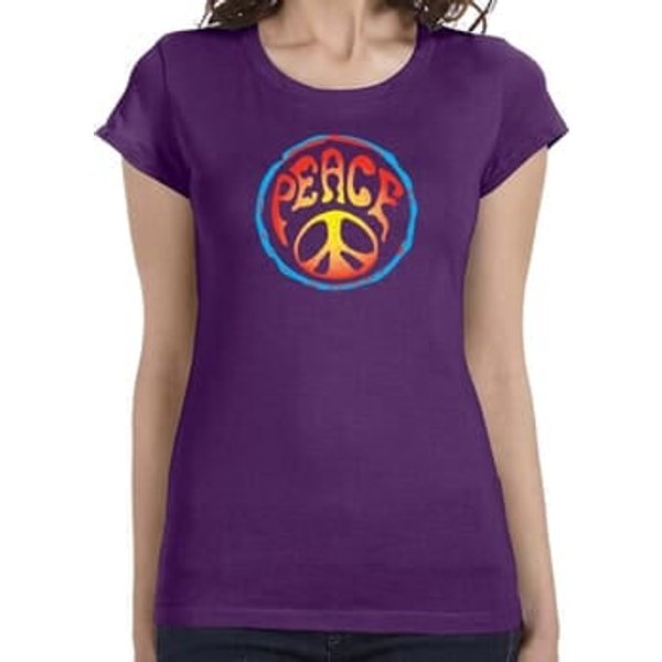 Ladies Peace Shirt Psychedelic Peace Longer Length Tee T-Shirt