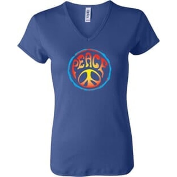 Ladies Peace Shirt Psychedelic Peace V-neck Tee T-Shirt