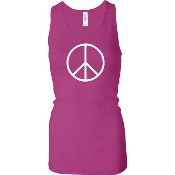 Ladies Peace Tanktop Basic Peace White Longer Length Racerback Tank