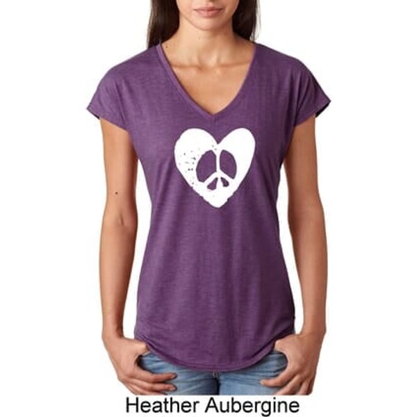 Ladies Peace Tee Hippie Heart Peace Tri Blend V-neck