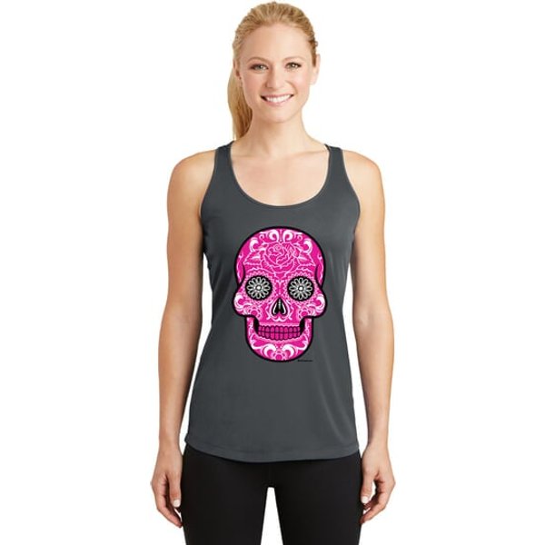 Ladies Pink Sugar Skull Dry Wicking Racerback