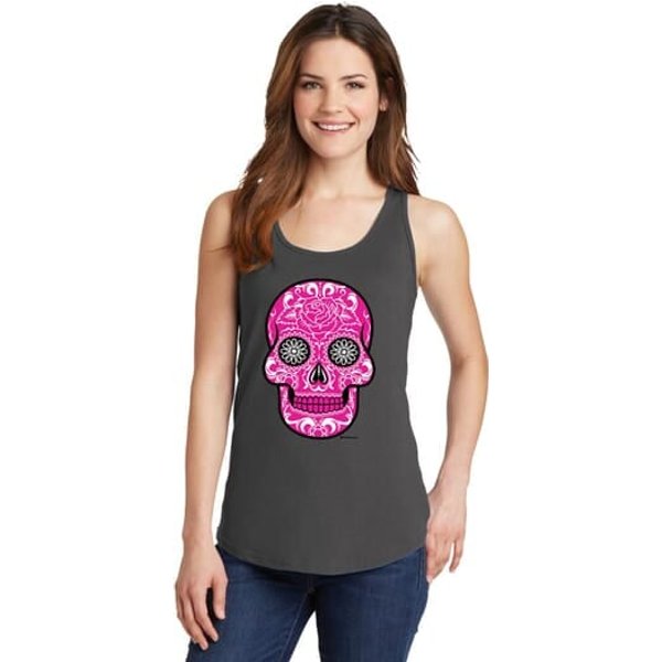 Ladies Pink Sugar Skull Tank Top