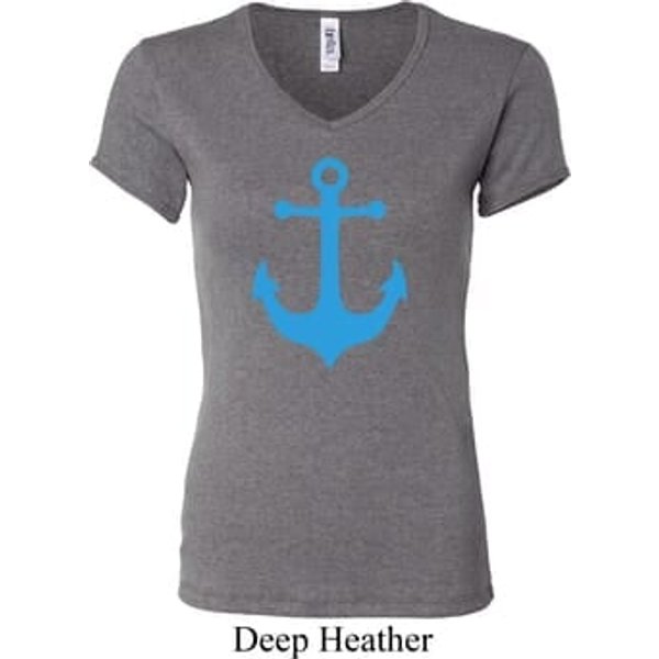 Ladies Sailing Shirt Blue Anchor V-neck Tee T-Shirt