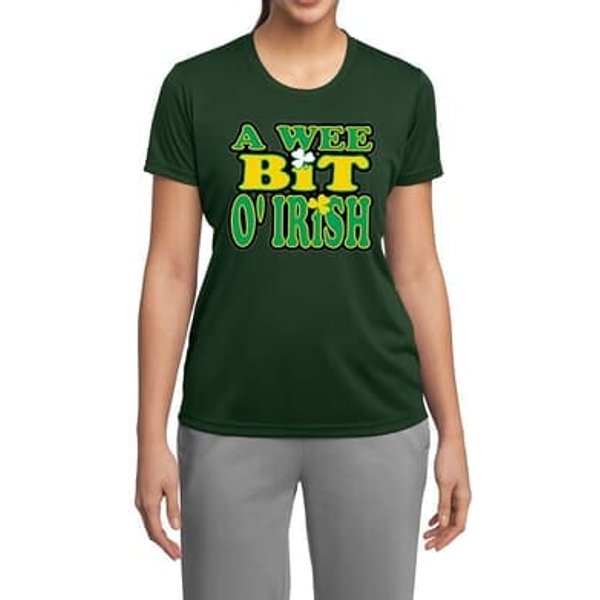 Ladies Shirt A Wee Bit Irish Shamrock Moisture Wicking Tee T-Shirt