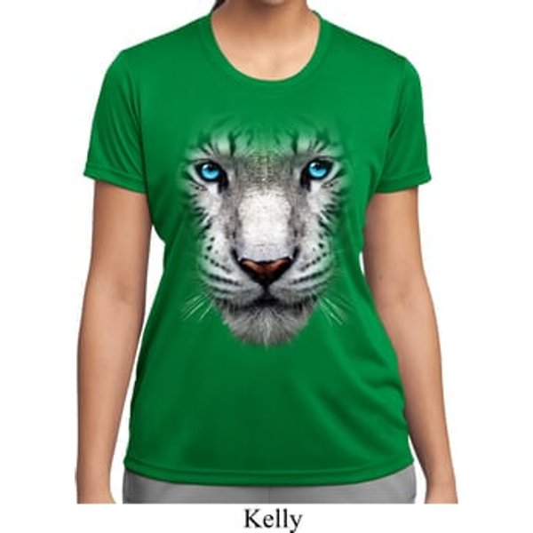 Ladies Shirt Big White Tiger Face Moisture Wicking Tee T-Shirt