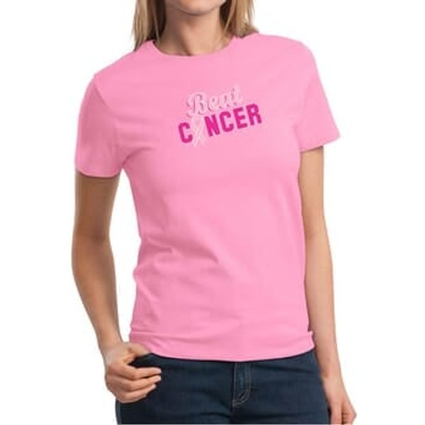 Ladies Shirt Breast Cancer Awareness Beat Cancer Tee T-Shirt