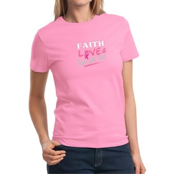 Ladies Shirt Breast Cancer Awareness Faith Love Fight Tee T-Shirt
