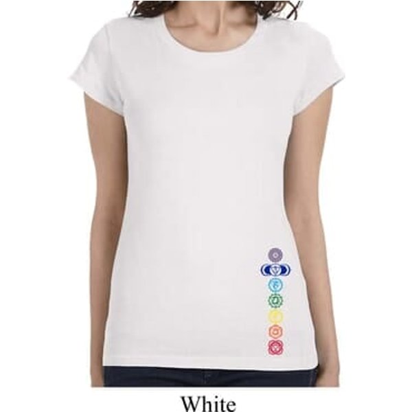 Ladies Shirt Colored Chakras Bottom Print Longer Length Tee T-Shirt