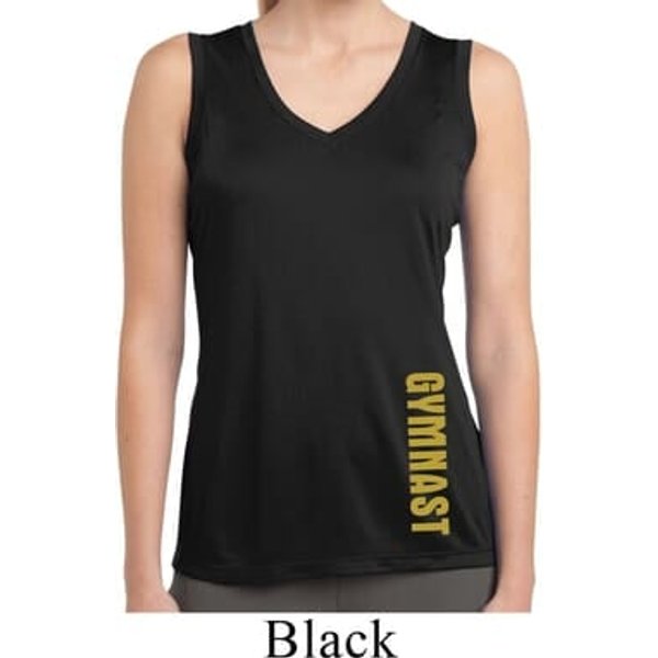 Ladies Shirt Gold Shimmer Gymnast Bottom Print Sleeveless Dry Wicking