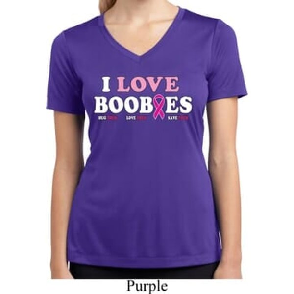 Ladies Shirt I Love Boobies Moisture Wicking V-neck Tee T-Shirt