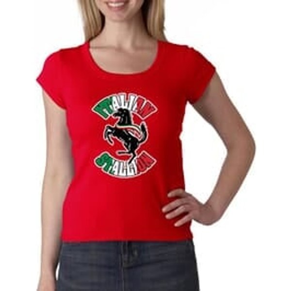 Ladies Shirt Italian Stallion Scoop Neck Tee T-Shirt