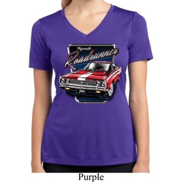 Ladies Shirt Plymouth Roadrunner Moisture Wicking V-neck Tee