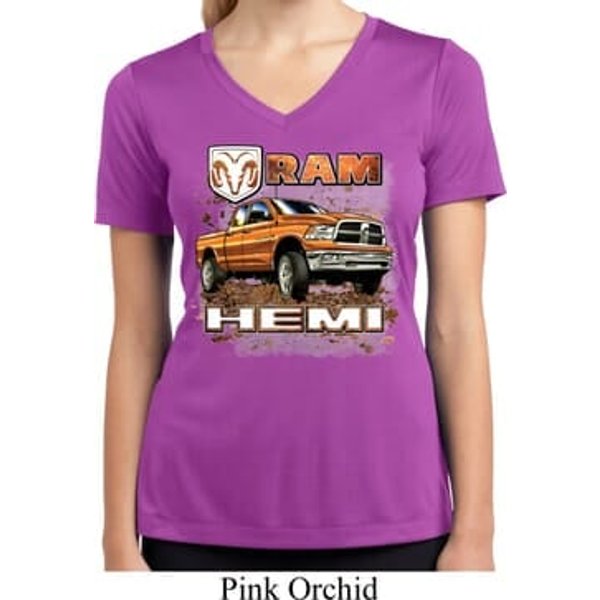 Ladies Shirt Ram Hemi Trucks Moisture Wicking V-neck Tee T-Shirt