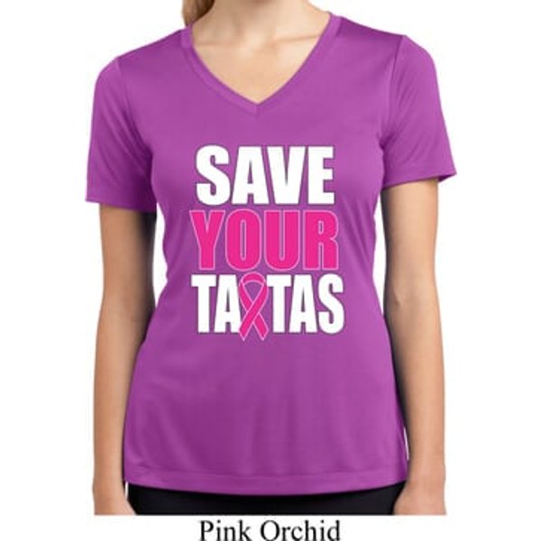 Ladies Shirt Save Your Tatas Moisture Wicking V-neck Tee T-Shirt