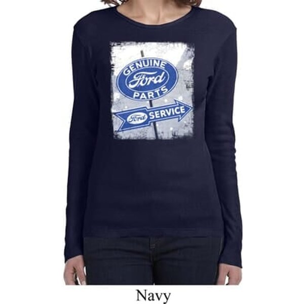Ladies Shirt Vintage Sign Genuine Ford Parts Long Sleeve Tee T-Shirt