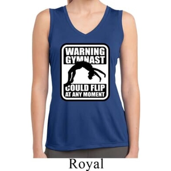 Ladies Shirt Warning Gymnast Sleeveless Moisture Wicking Tee T-Shirt
