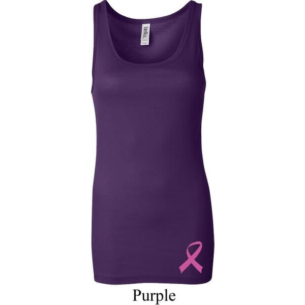 Ladies Tanktop Pink Ribbon Bottom Print Longer Length Tank Top