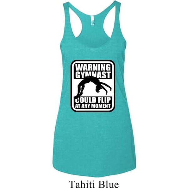 Ladies Tanktop Warning Gymnast Could Flip Tri Blend Racerback Tank Top