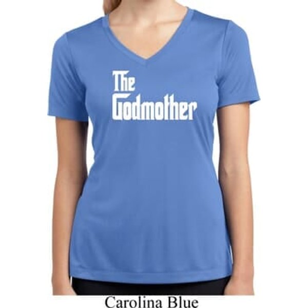 Ladies The Godmother White Print Moisture Wicking V-neck