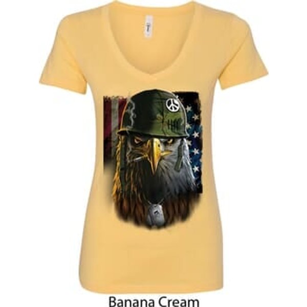 Ladies USA Tee American Eagle V-Neck Shirt