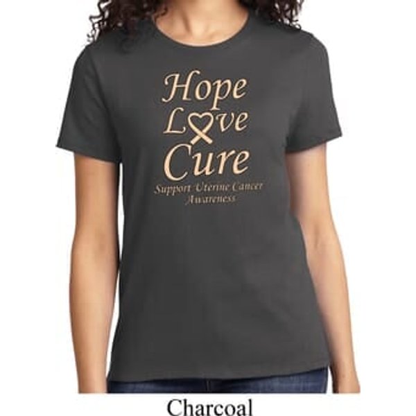 Ladies Uterine Cancer Awareness Hope Love Cure T-shirt