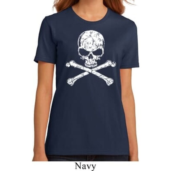 Ladies White Distressed Skull Organic Shirt