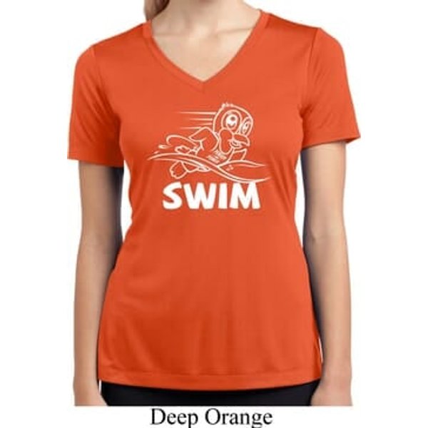 Ladies White Penguin Power Swim Moisture Wicking V-neck