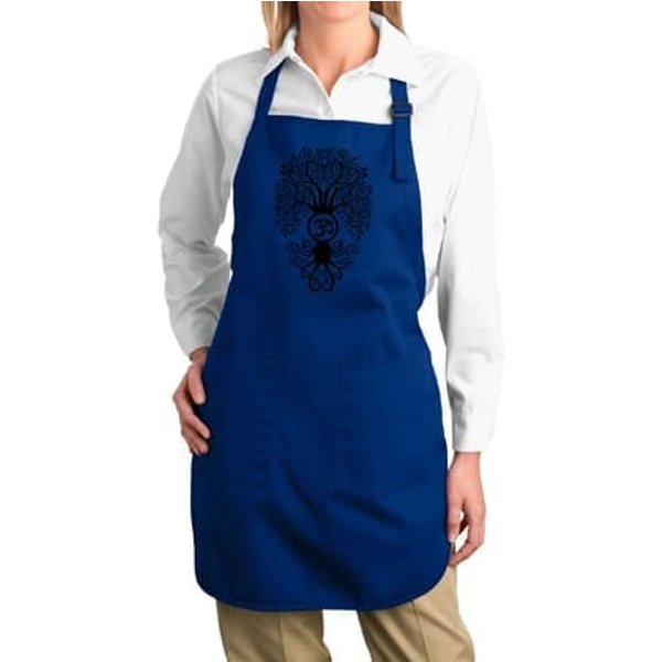 Ladies Yoga Apron Black Bodhi Tree Full Length Apron with Pockets